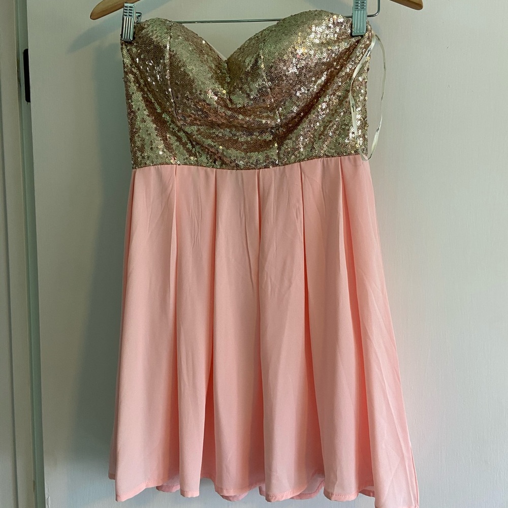 Bling mini cocktail Vegas dress pink champagne